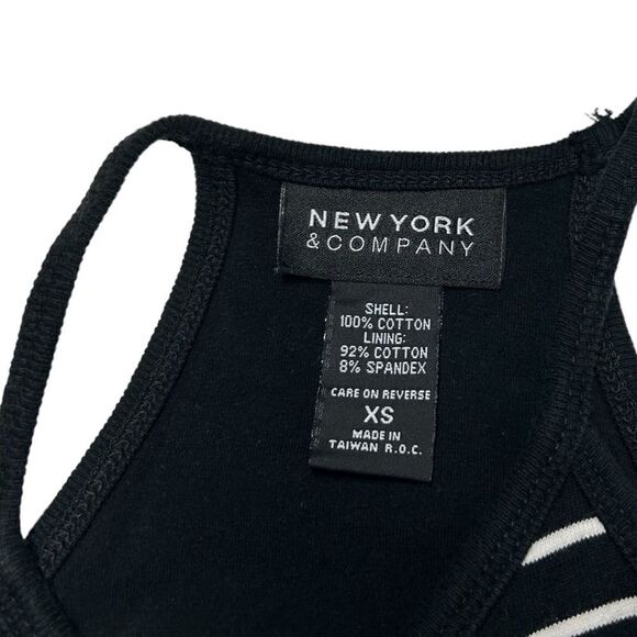 New York & Company Black and White Striped Bodycon Mini Summer Dress Halter Top - Picture 2 of 4